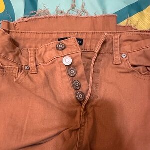 Burnt Orange Button-Fly Jeans